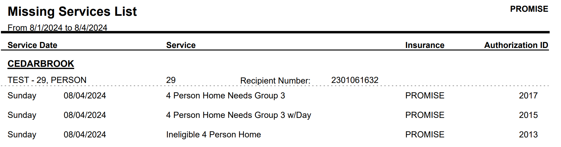 Missing Services List - Residential Services